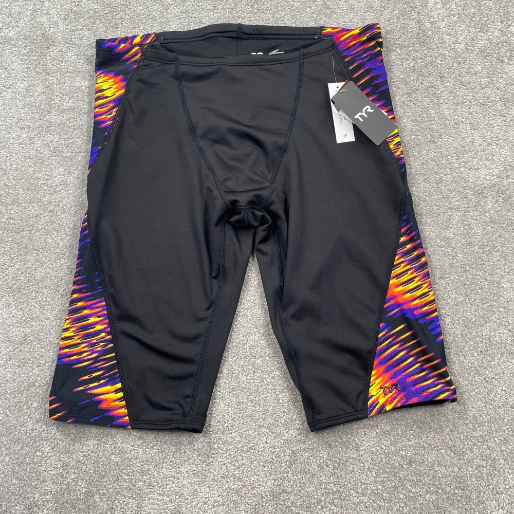 TYR Durafast Elite Jammer Swimsuit Men's XL Black Multi Color Print Performance